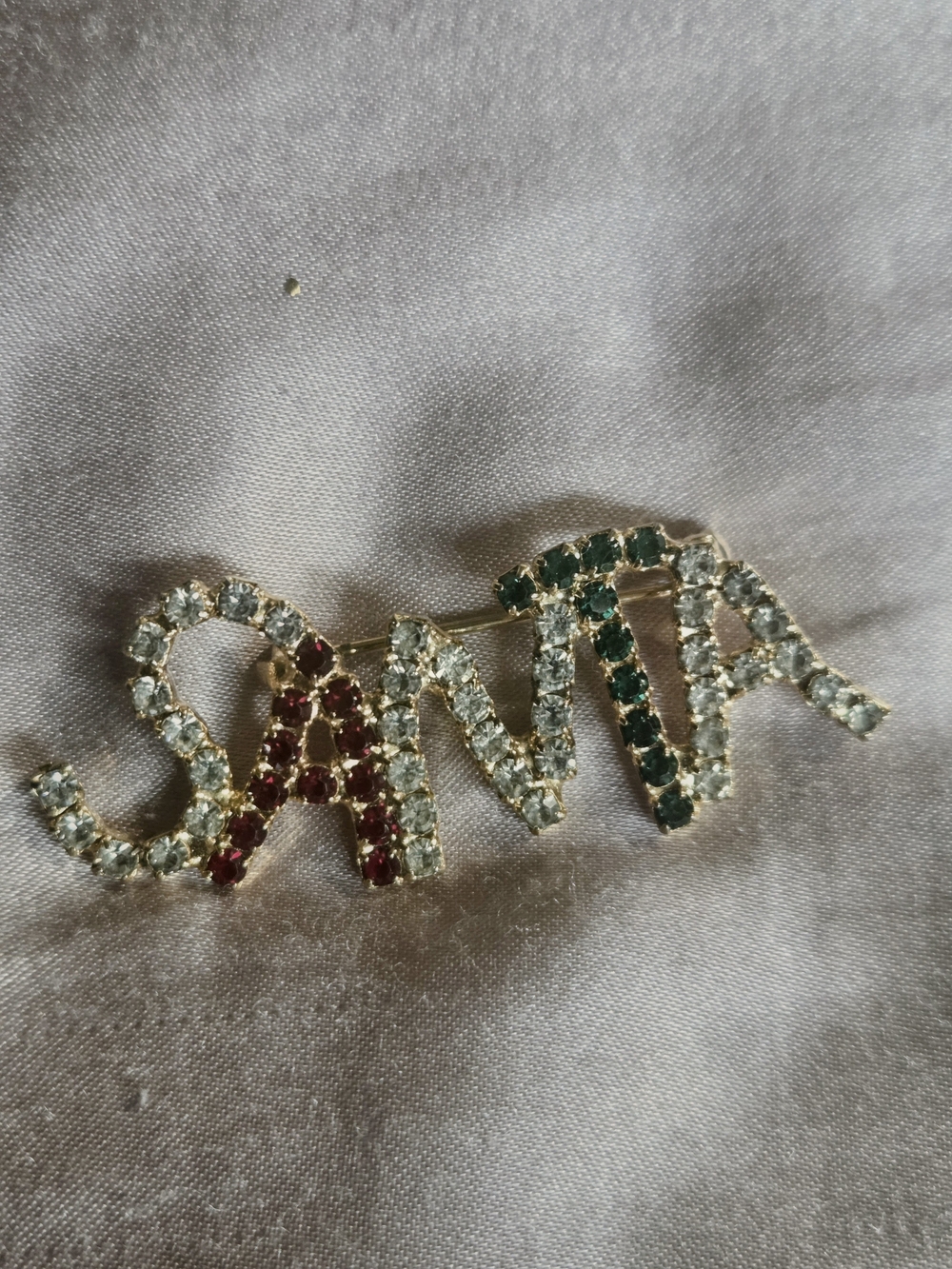 SANTA Crystal Brooch With Red,white And Green Stones